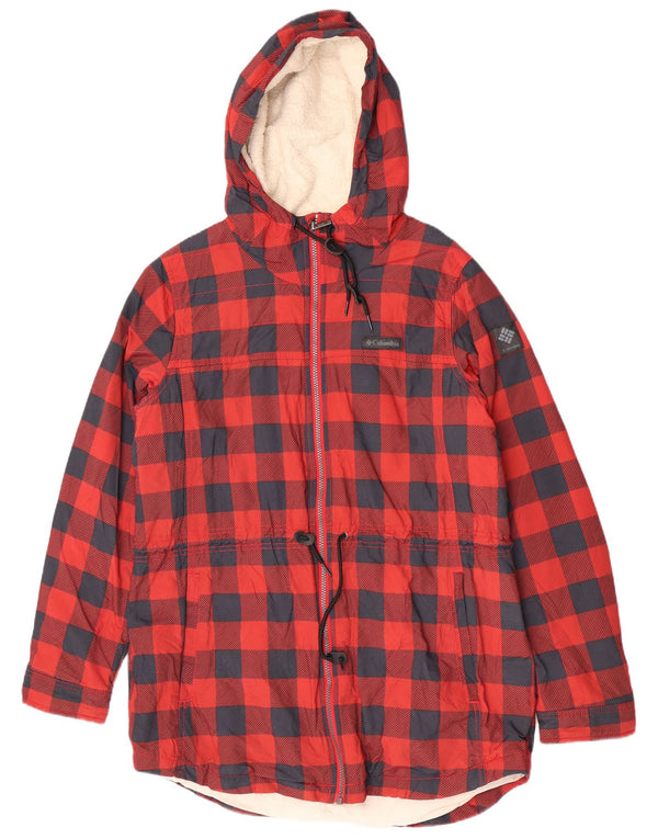 Columbia Womens Hooded Regular Fit Windbreaker Coat UK 16 Large Red Check