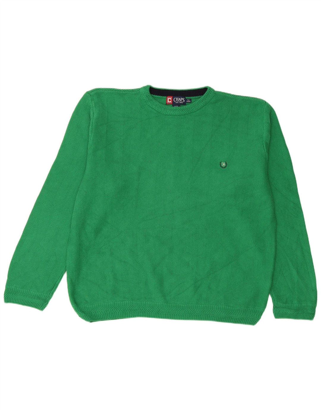 Chaps Herren-Pullover mit Rundhalsausschnitt, XL, grüne Baumwolle mit Fischgrätenmuster