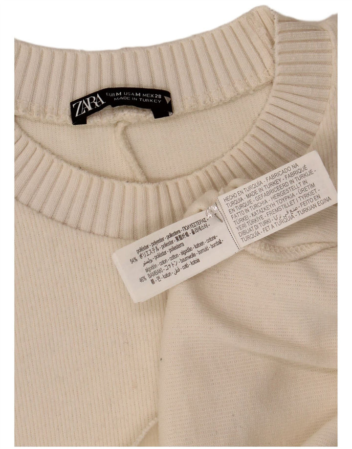 Zara Damen Crop Crew Neck Pullover Pullover UK 14 Mittelweißes Polyester