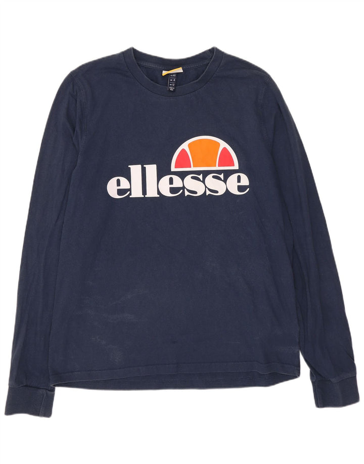 Ellesse Womens Graphic Top Langarm UK 12 Medium Marineblau Baumwolle