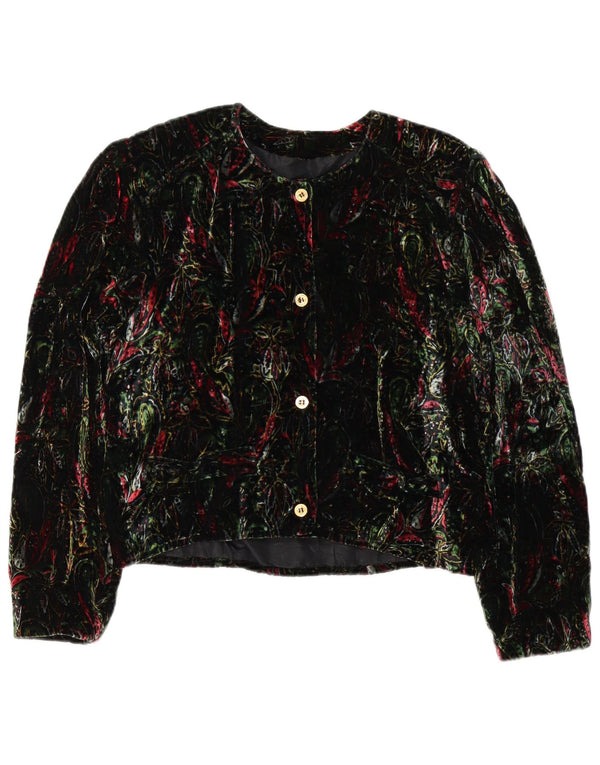 Vintage Damen Crop 4 Knopf Blazer Jacke UK 12 Mittelgrün Floral Retro