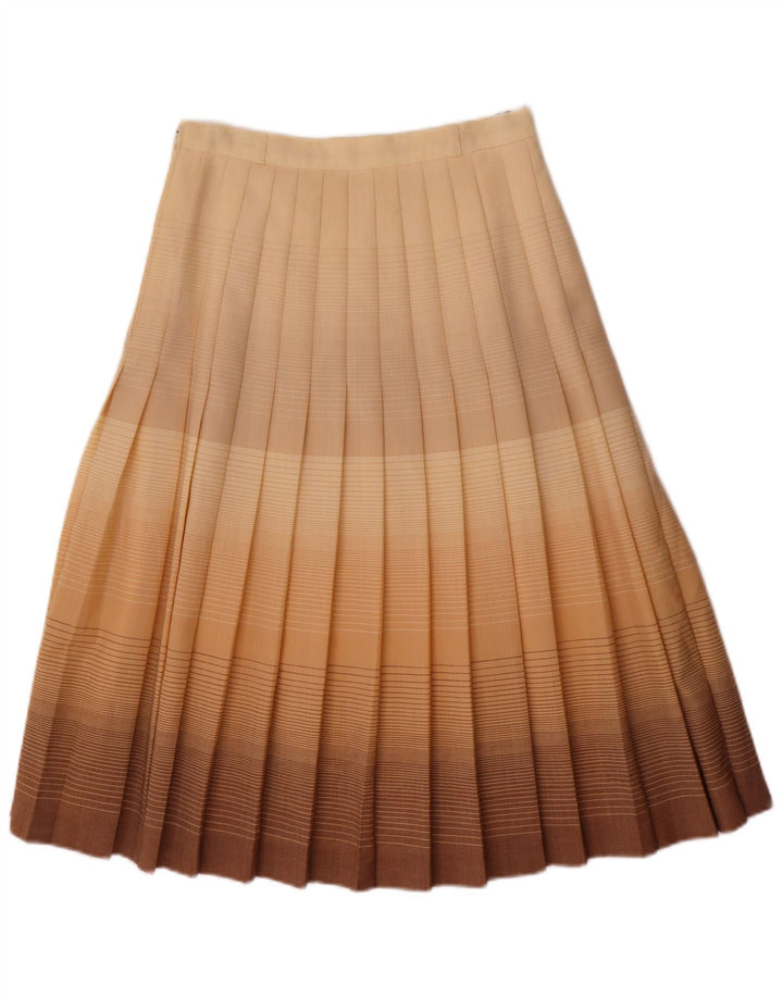 Vintage Damen Messerfaltenrock W26 Kleines beige gestreiftes Polyester