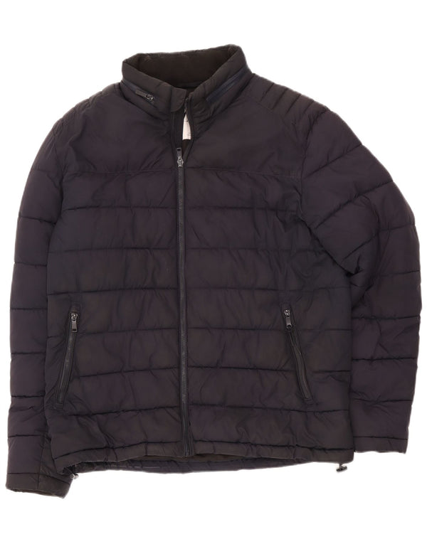 Zara Herren Wattierte Jacke UK 40 Large Marineblau Polyester