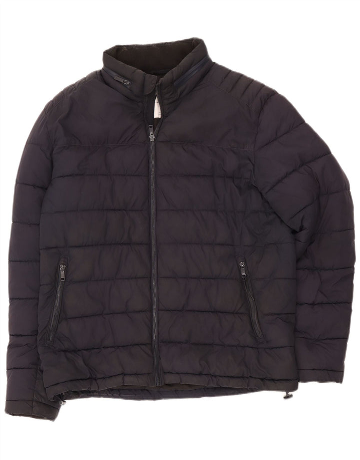 Zara Herren Wattierte Jacke UK 40 Large Marineblau Polyester
