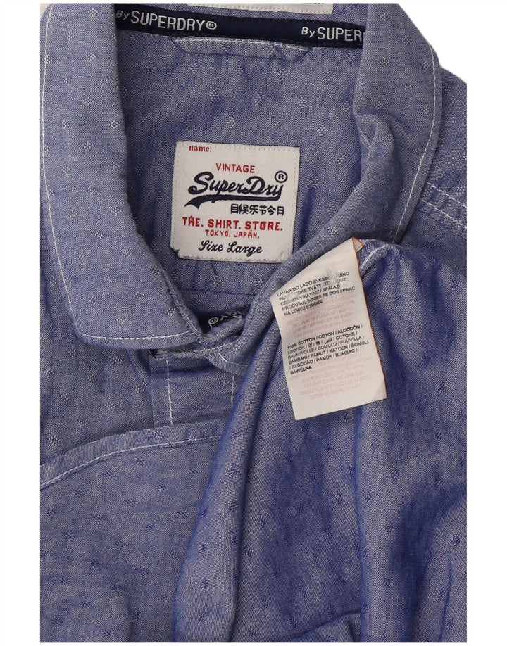 SUPERDRY Herren-Hemd aus Baumwolle, groß, blau gepunktet