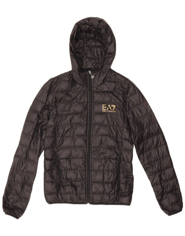 Emporio Armani Damen Wattierte Jacke mit Kapuze UK 6 XS Schwarz Polyamid