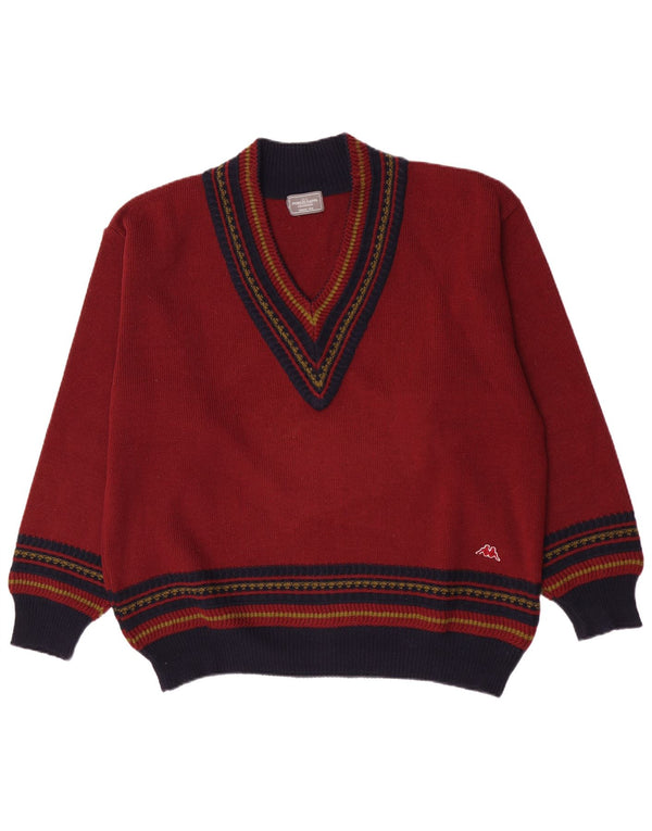 Kappa Herren-Pullover mit V-Ausschnitt, XL, bordeauxfarbene Colourblock-Wolle