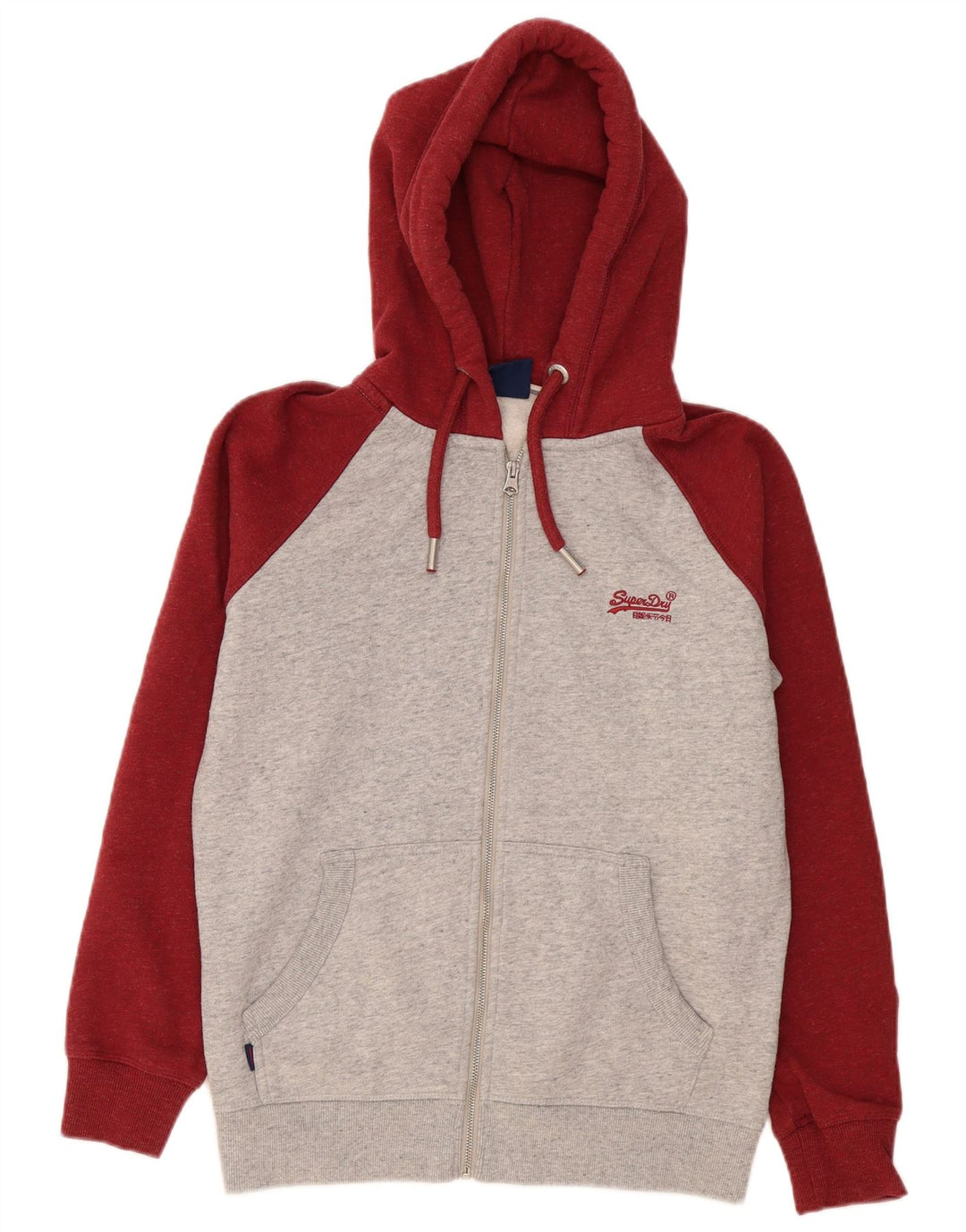 Superdry Herren-Kapuzenpullover mit Reißverschluss, mittelgraue Blockfarben-Baumwolle