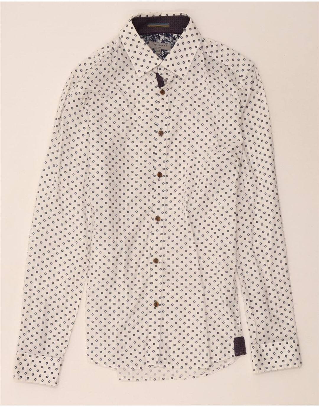 Ted Baker Herrenhemd Größe 15 1/2 Mittelweiße geometrische Baumwolle