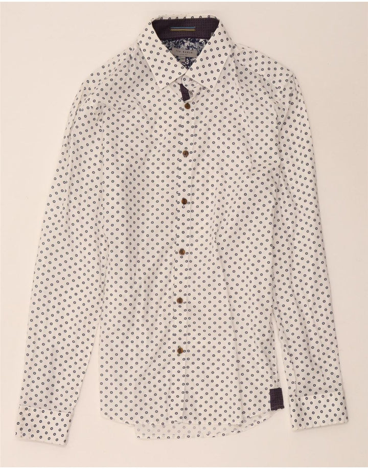 Ted Baker Herrenhemd Größe 15 1/2 Mittelweiße geometrische Baumwolle