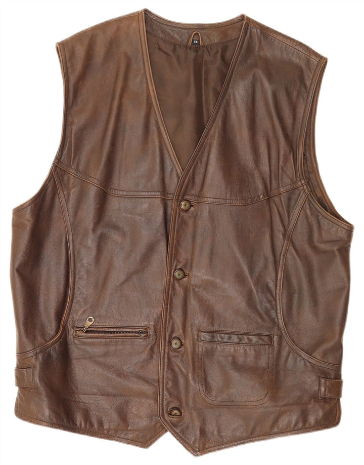Vintage Herren Lederweste IT 56 3XL Braun