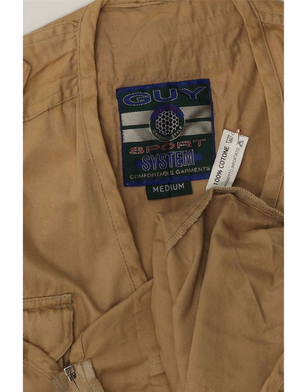 Vintage Herren Utility Gilet UK 38 Mittelbeige Baumwolle