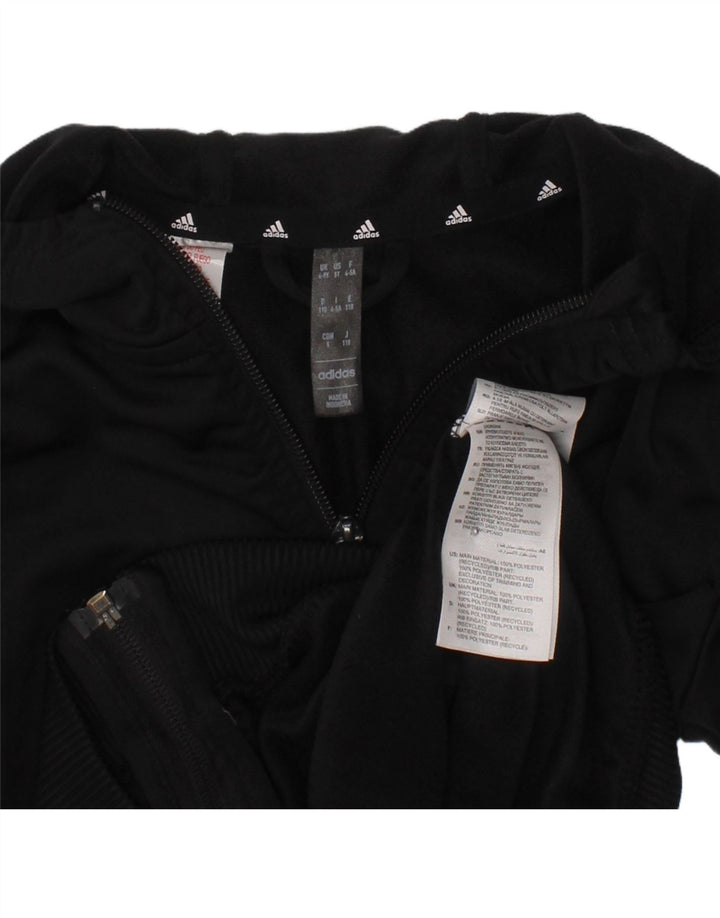 ADIDAS Boys Hooded Full Tracksuit 4-5 Years  Black Polyester Vintage Adidas and Second-Hand Adidas from Messina Hembry 