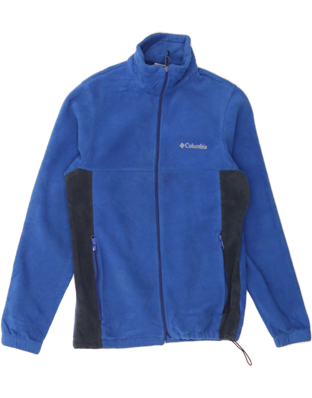 COLUMBIA Mens Fleece Jacket UK 36 Small Navy Blue Colourblock Polyester Vintage Columbia and Second-Hand Columbia from Messina Hembry 