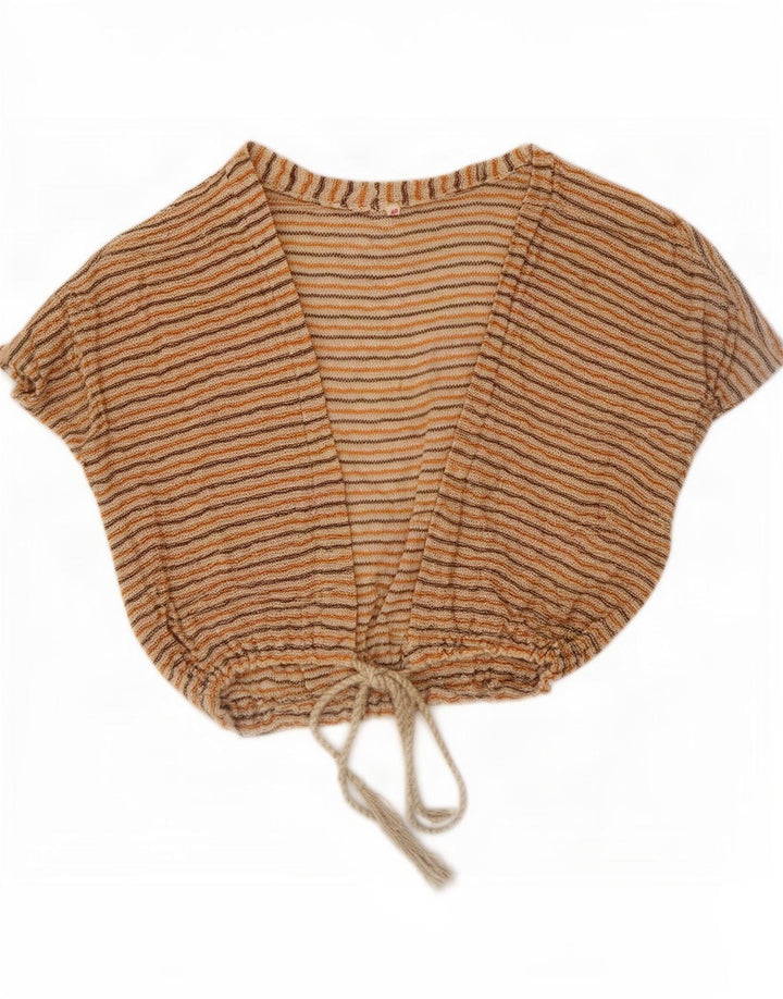 Vintage Damen Crop Cardigan Top EU 40 Mittelbeige gestreift