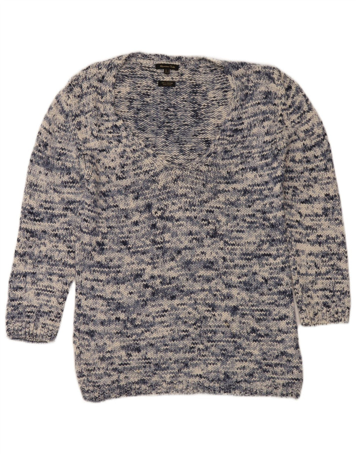 Massimo Dutti Damen-Pullover mit V-Ausschnitt, UK 14, mittleres Marineblau meliert