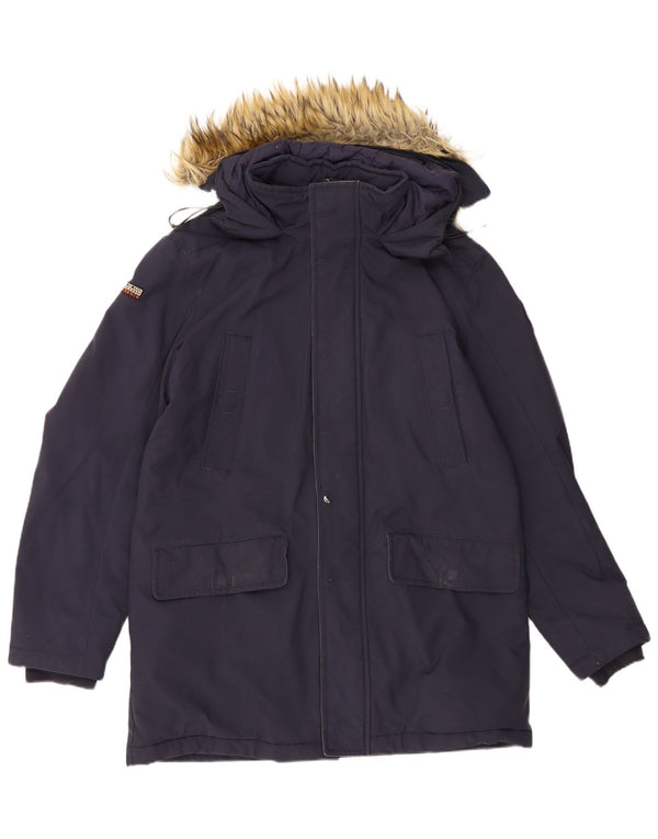 Napapijri Herren Geographic Kapuzenparkajacke UK 42 XL Marineblau Polyamid