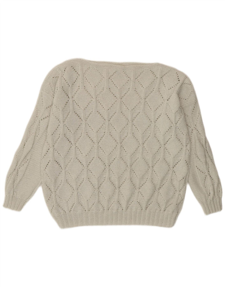 VINTAGE Damen-Pullover mit U-Boot-Ausschnitt, Gr. 18, XL, gebrochenes Weiß