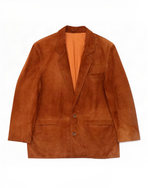 Vintage Herren 2 Knopf Leder Blazer Jacke IT 52 XL Braun