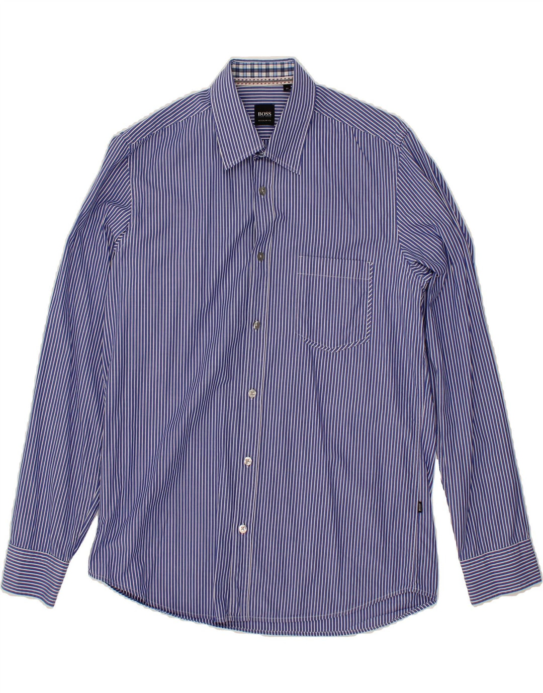 HUGO BOSS Mens Regular Fit Shirt Medium Blue Striped Cotton Vintage Hugo Boss and Second-Hand Hugo Boss from Messina Hembry 