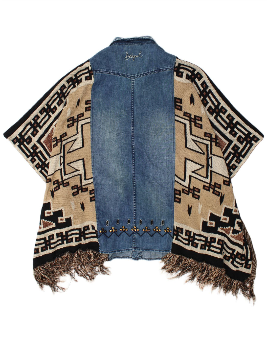 Desigual Damen Denim-Hemdbluse UK 18 XL Mehrfarbige Patchwork-Viskose