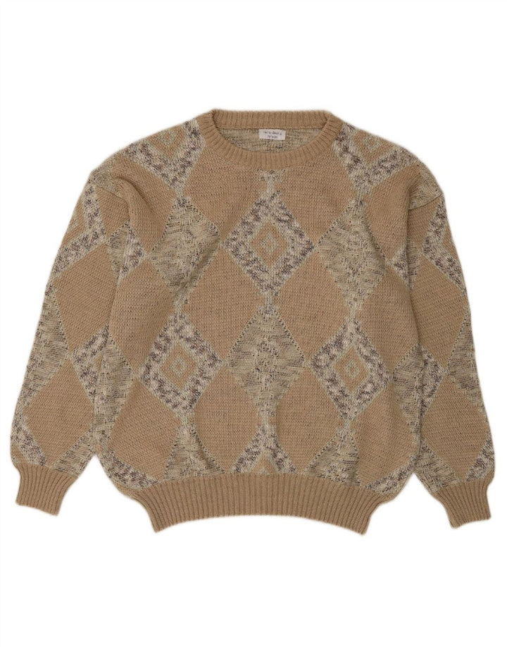 APART Womens Crew Neck Jumper Sweater EU 40 Medium Beige Argyle/Diamond