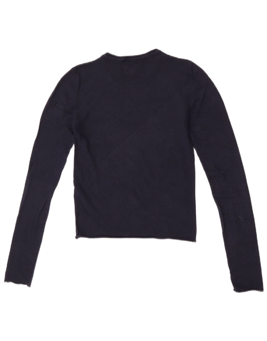 Zara Damen Crop Top Langarm UK 8 Small Marineblaue Viskose