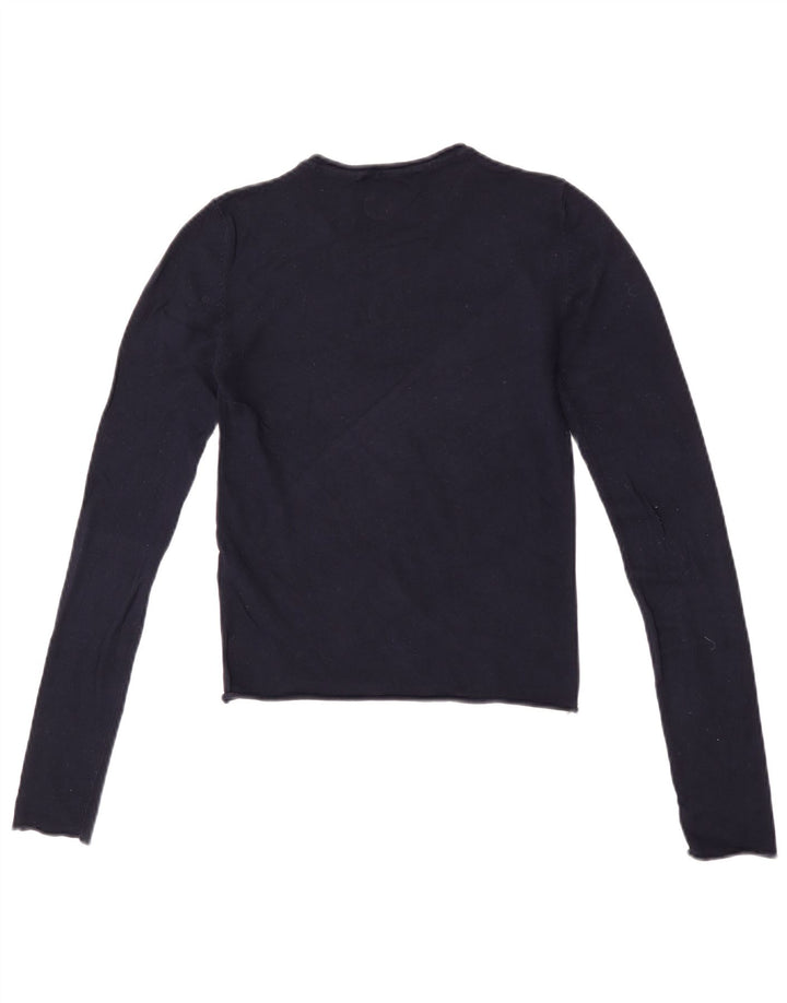 Zara Damen Crop Top Langarm UK 8 Small Marineblaue Viskose