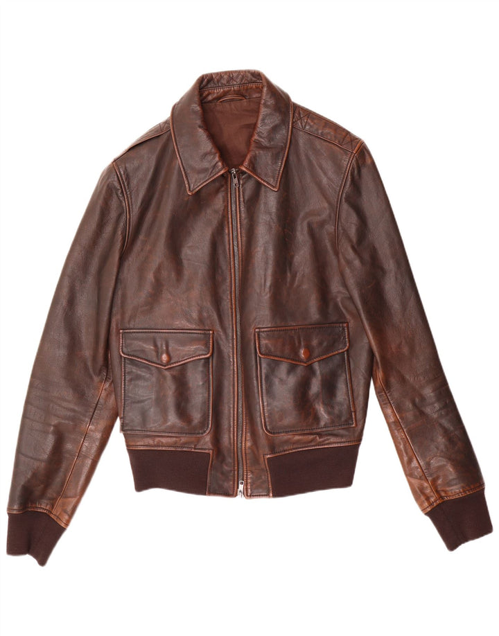 Vintage Herren Bomber Lederjacke IT 52 Large Braun