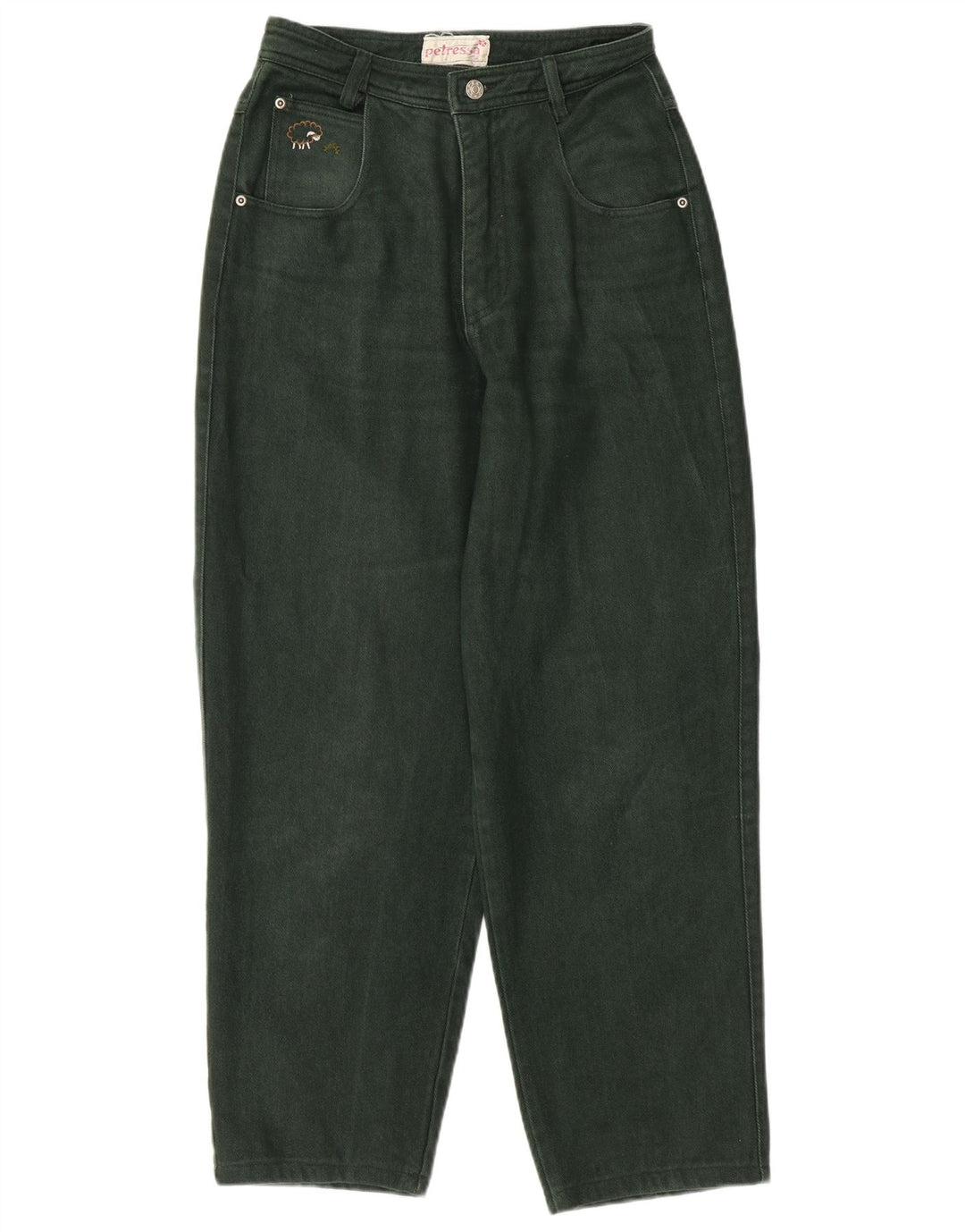 PETRESSA Damen High Waist Tapered Jeans EU 36 Small W26 L26 Grüne Baumwolle