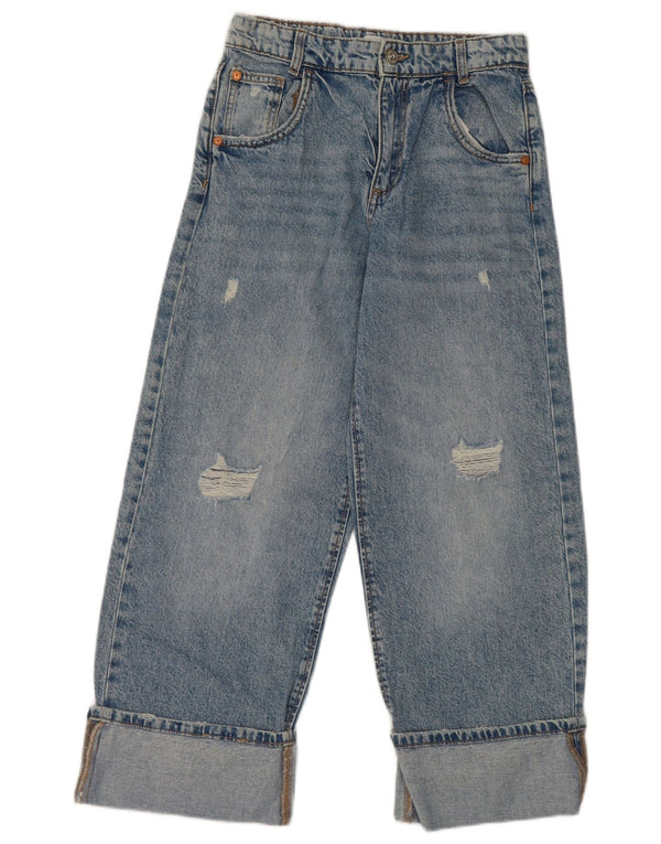 Zara Mädchen Distressed Jeans mit hoher Taille und weitem Bein, 13–14 Jahre, W26 L24, Blau
