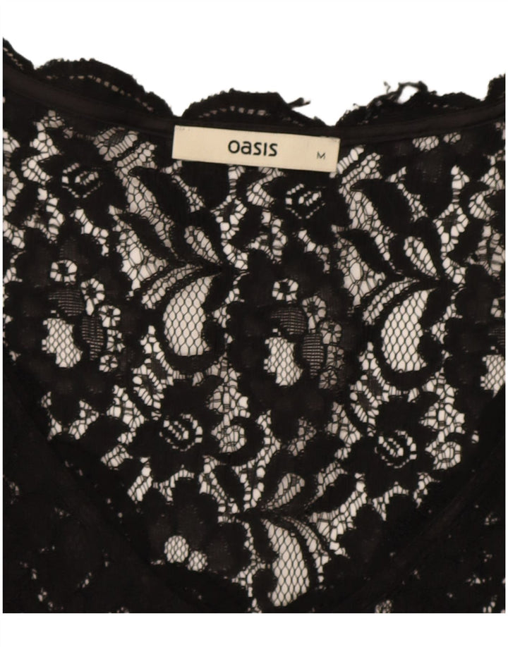 Durchsichtiges Spitzenblusenoberteil für Damen von Oasis, UK 12, Mittelschwarz mit Blumenmuster