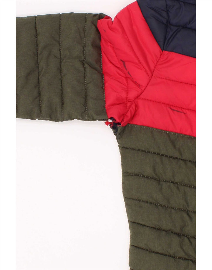 Joules wattierte Jungenjacke mit Kapuze, 3–4 Jahre, grünes Colourblock-Polyamid