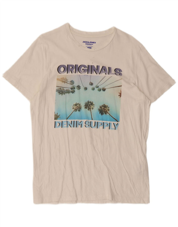 Jack & Jones Herren-T-Shirt mit normaler Passform, Grafik, Größe L, aus weißer Baumwolle