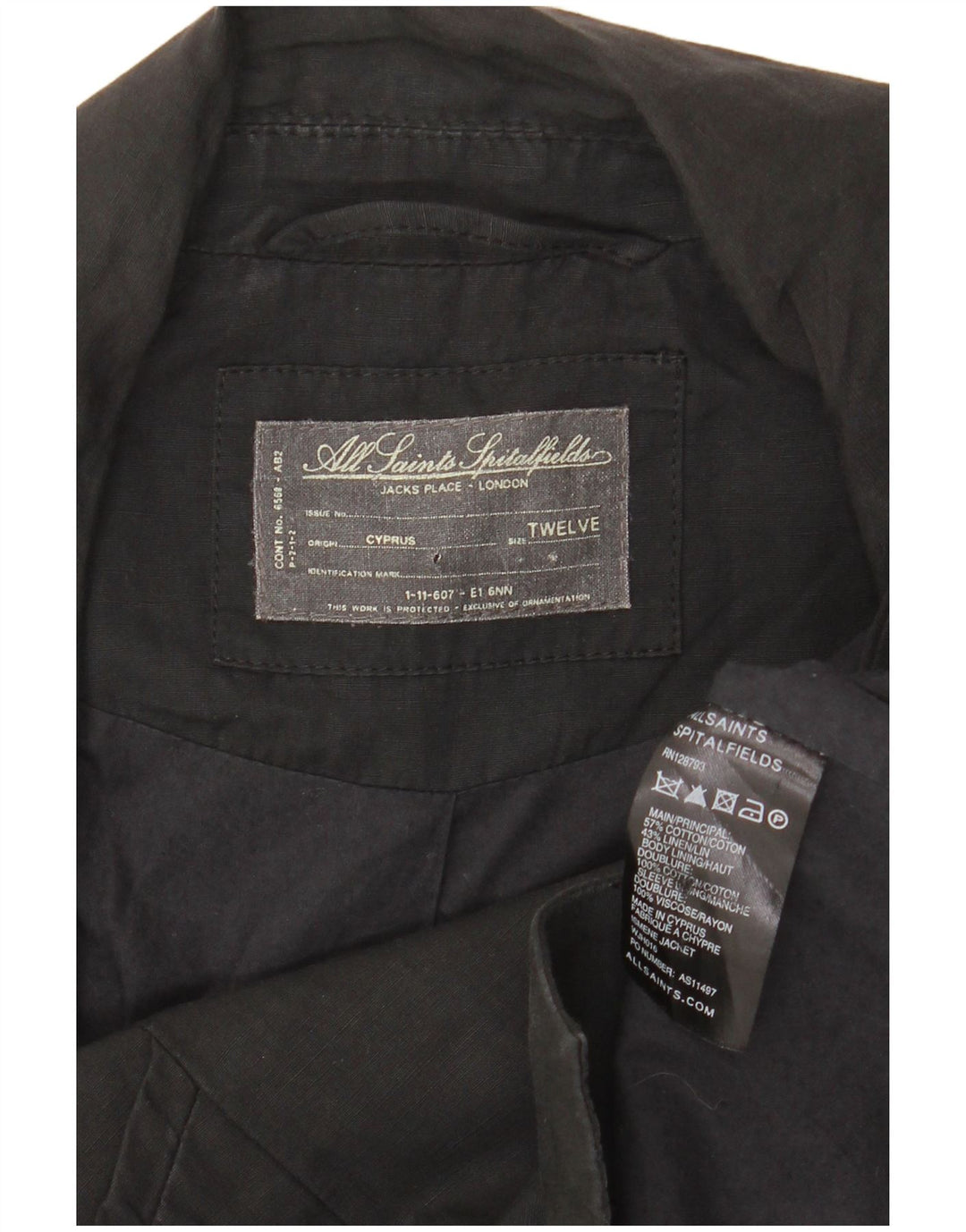 All Saints Damen Crop 3 Button Blazer Jacke UK 12 Medium Black Cotton
