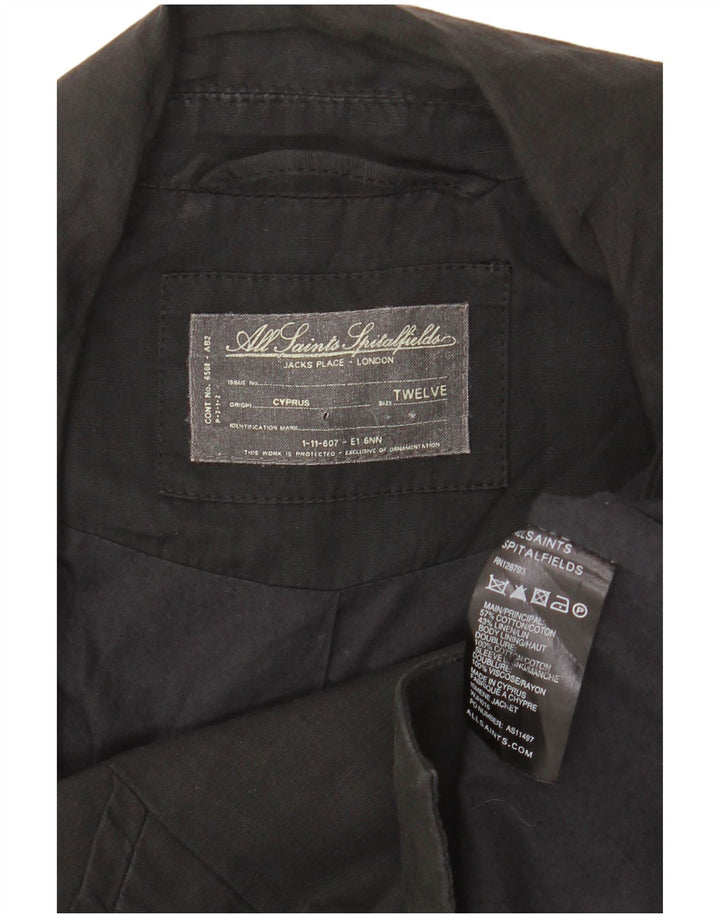 All Saints Damen Crop 3 Button Blazer Jacke UK 12 Medium Black Cotton