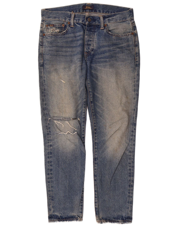 Polo Ralph Lauren Damen Waverly Distressed Cropped Jeans W26 L28 Blau
