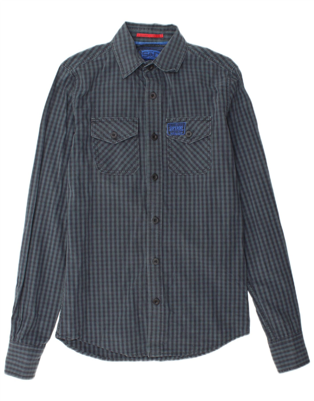 SUPERDRY Herren-Hemd, klein, marineblau, Gingham-Baumwolle