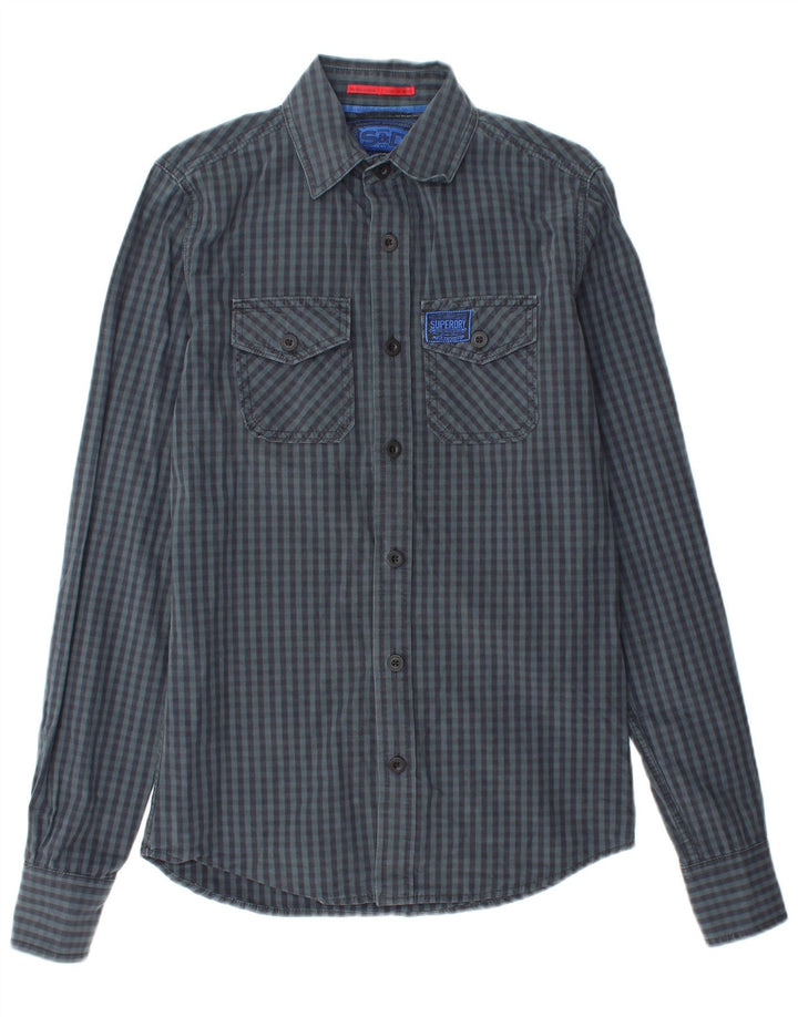 SUPERDRY Herren-Hemd, klein, marineblau, Gingham-Baumwolle