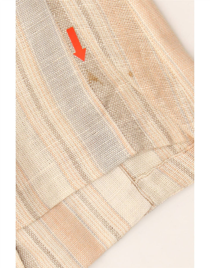 VINTAGE Womens Short Sleeve Blazer Jacket IT 46 Large Beige Striped Vintage Vintage and Second-Hand Vintage from Messina Hembry 