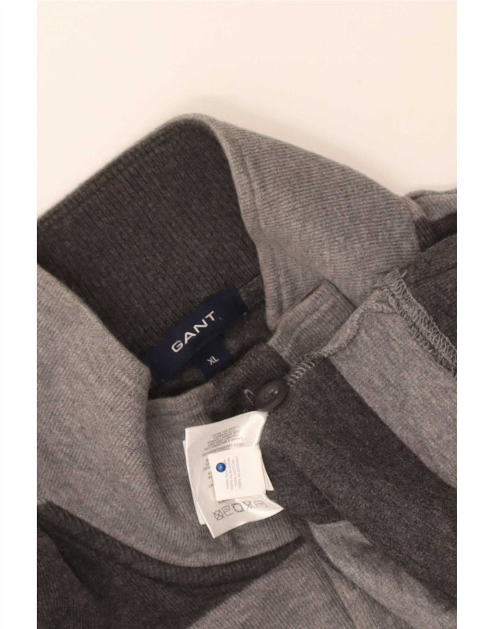 Gant Herren-Pullover mit Knopfkragen, XL, grau gestreift, Baumwolle