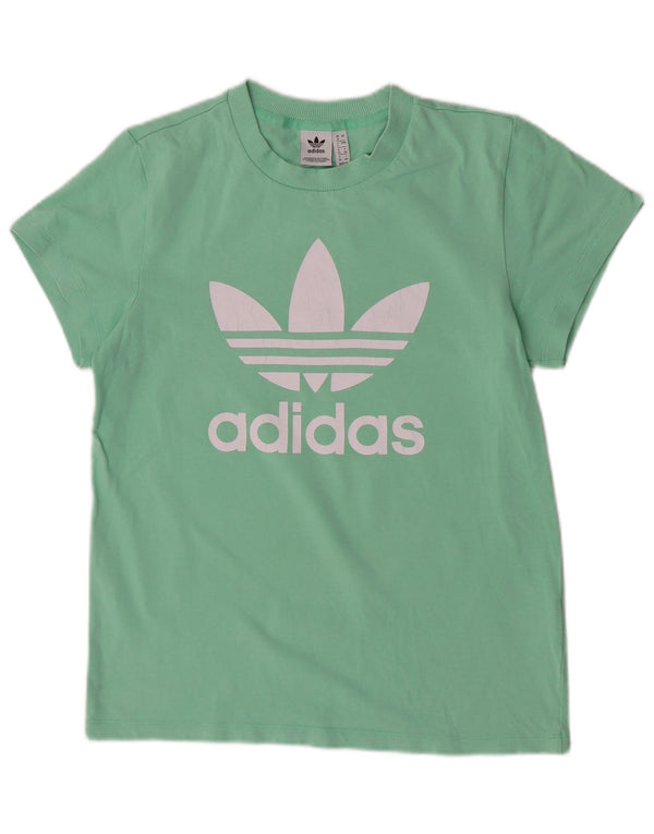 Adidas Damen Graphic T-Shirt Top UK 8 Small Grüne Baumwolle