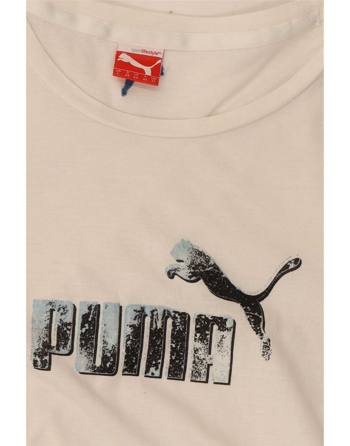 Puma Damen Grafik T-Shirt Top UK 14 Large Weiß