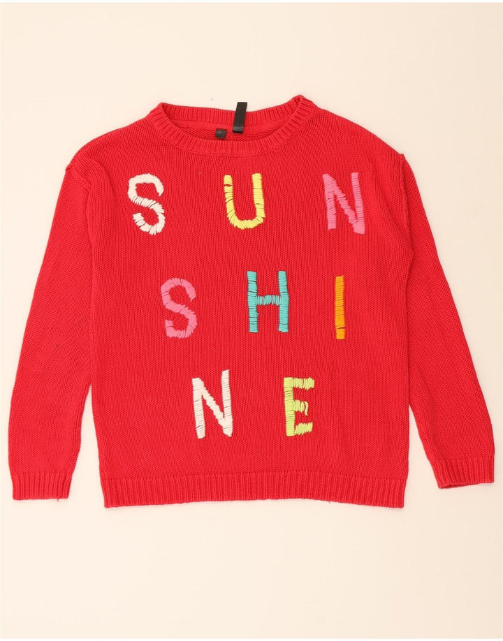 RAINBOW Womens Oversized Graphic Boat Neck Jumper Sweater UK 6 XS Red Vintage Rainbow and Second-Hand Rainbow from Messina Hembry 