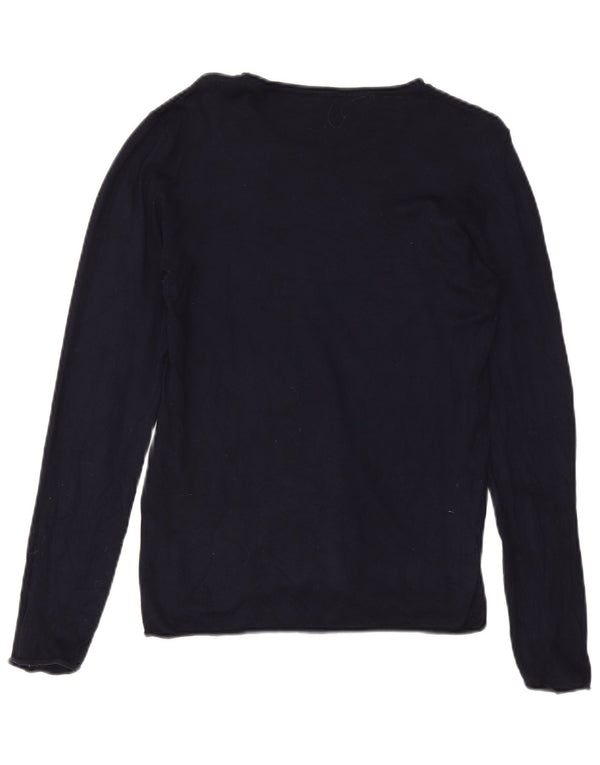 Zara Damen Top Langarm UK 18 XL Marineblau Viskose
