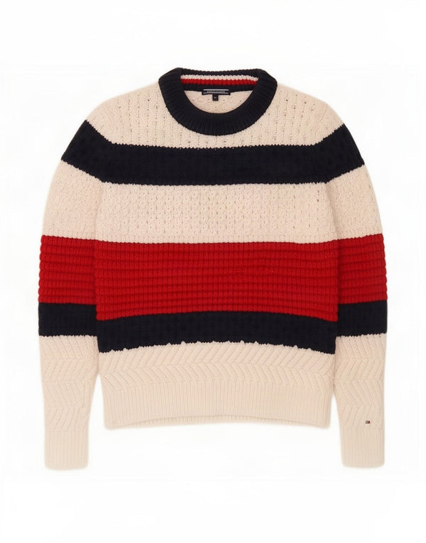 Tommy Hilfiger Damen-Pullover mit Rundhalsausschnitt, Gr. 6, XS, Weiß, Farbblock