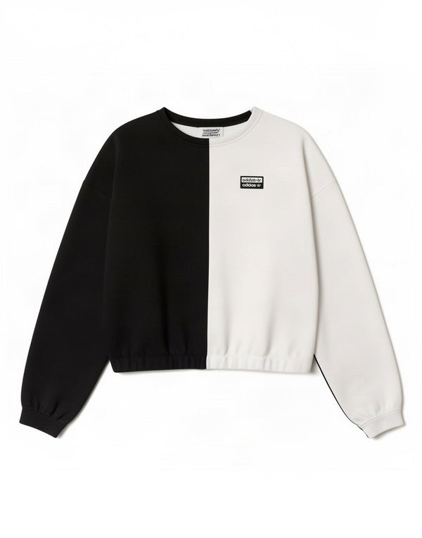 Adidas Damen Crop Oversized Top Langarm UK 10 Small Schwarz Colourblock