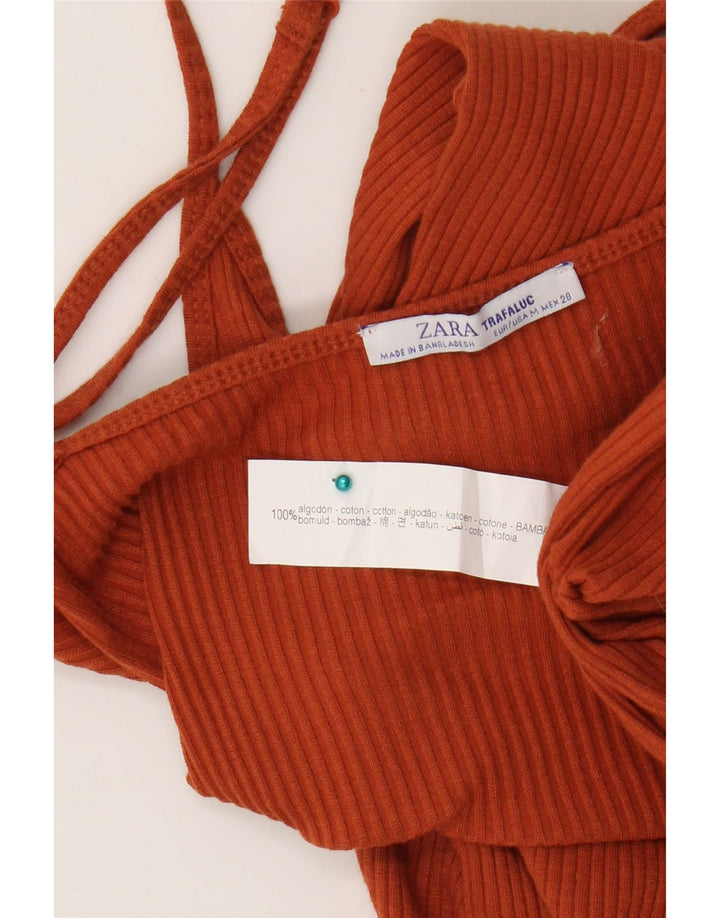 Zara Womens Sleeveless Jumpsuit UK 12 Medium Orange Cotton