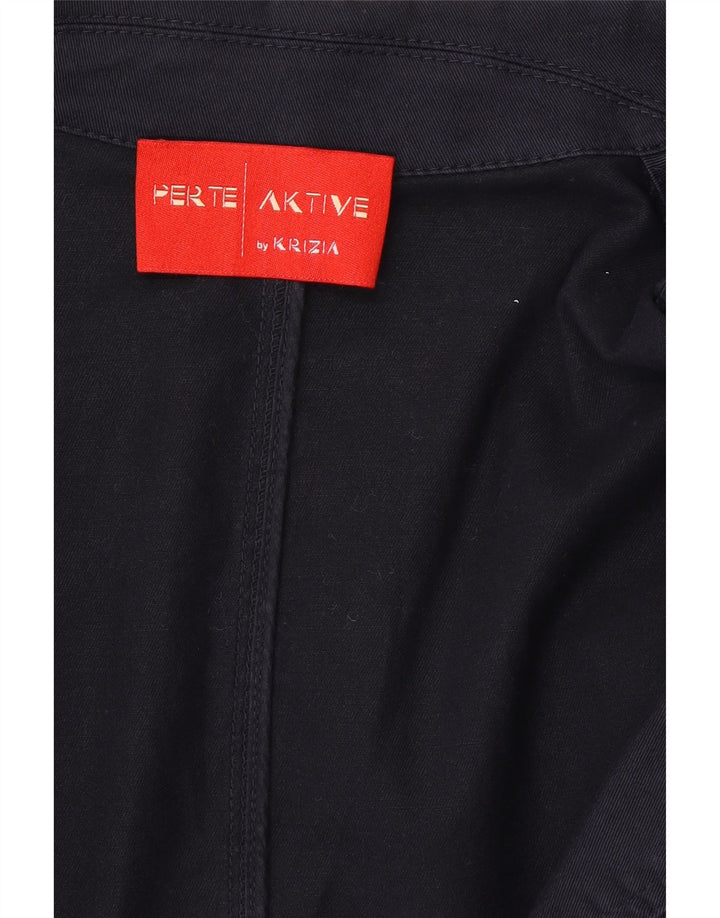 Perte by Krizia Damen 2-Knopf-Blazerjacke UK 14 Große marineblaue Baumwolle