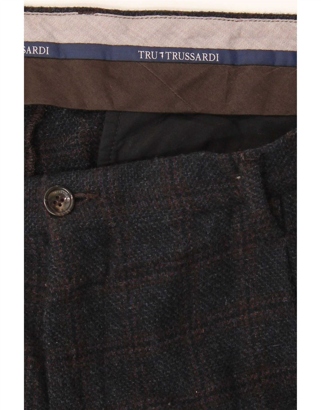 Trussardi Herren-Anzughose, gerade, W38, L33, Marineblau kariert